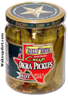 Photo: Okra Pickles 
                   by Talk O' Texas; jar, showing label